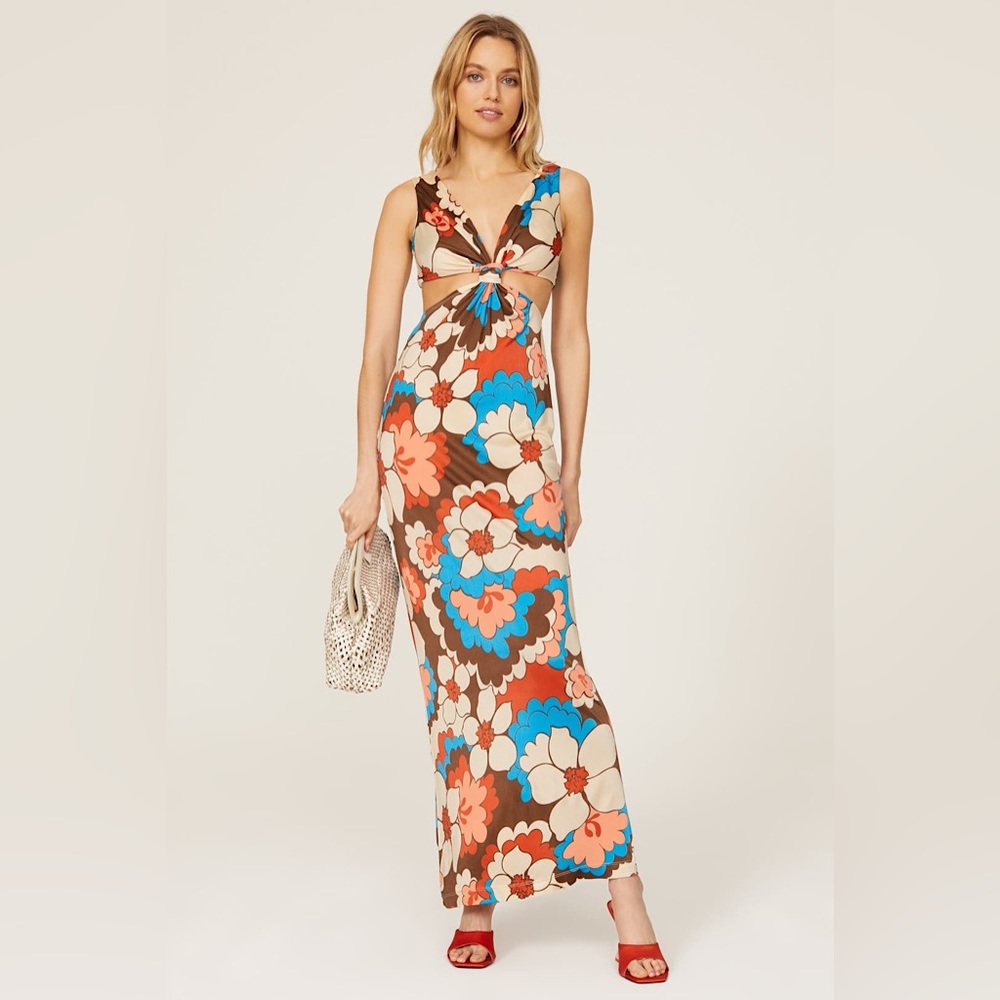 Ronny Kobo REVOLVE Sammy Knotted Cutout Retro Floral Maxi Dress